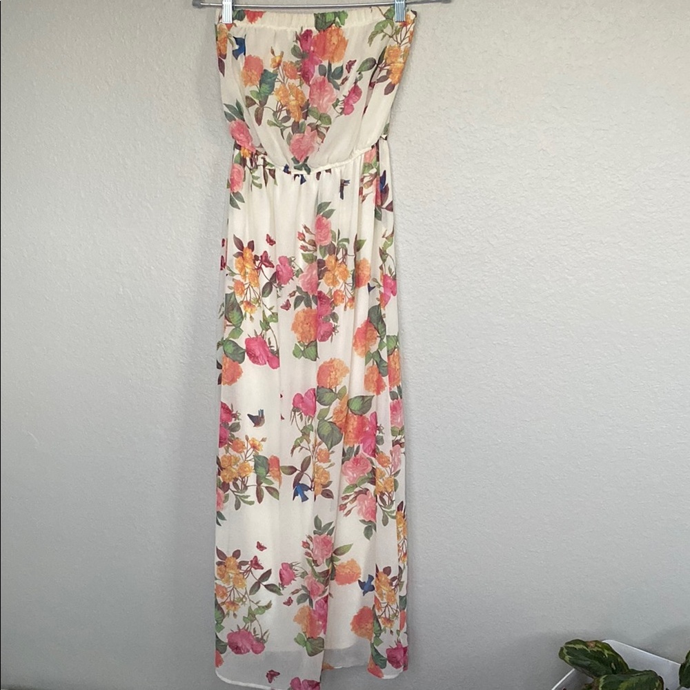 Forever 21 Floral Print Strapless Maxi Dress